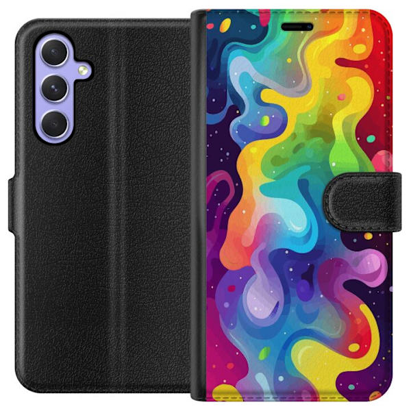 Samsung Galaxy A54 Lompakkokotelo Väriläiskä Abstrakti Taide Suunnittelu Värikäs Kuvio Moderni Suosittu Seinätaito Graafinen Trendi