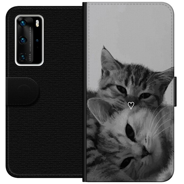 Huawei P40 Pro Plånboksfodral Katt Hjärta