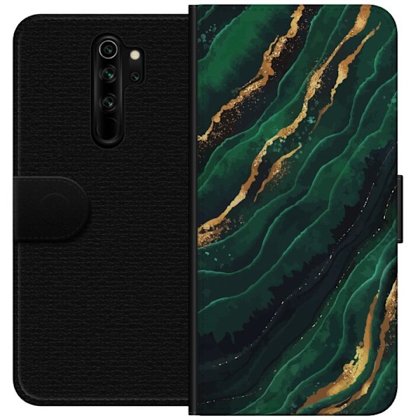 Xiaomi Redmi Note 8 Pro  Tegnebogsetui Marmor Guld Grøn