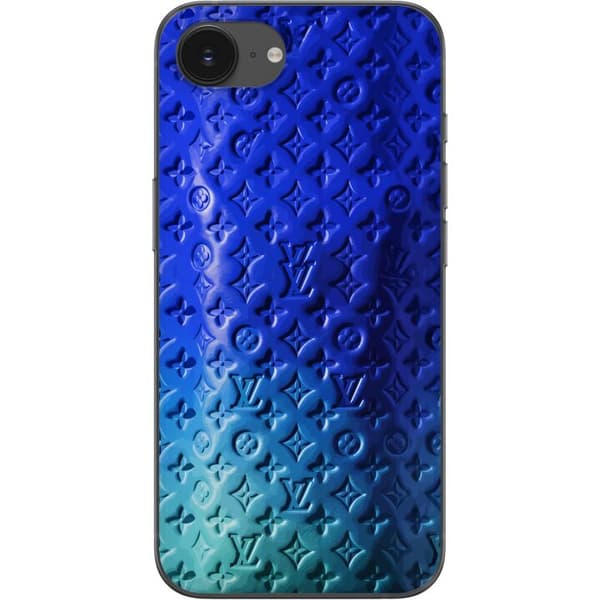Kompatibelt Mobildeksel til Apple iPhone 16e Blått luksuriøst monogrammønster med elegant preget tekstur blå