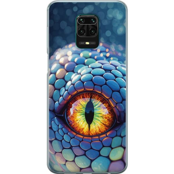 Kompatibelt Mobildeksel til Xiaomi Redmi Note 9 Pro Nærbilde av en blå drakes øye med fargerik iris blå