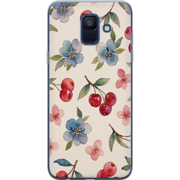 Samsung Galaxy A6 (2018) Genomskinligt Skal Bär & Blommor – mönster med blå blommor och skogsbär