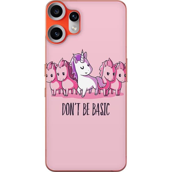 Kompatibelt Mobildeksel til Nothing CMF Phone 2 Pro Hvit enhjørning blant rosa hester med teksten Don't Be Basic mot rosa bakgrunn, lekent og humoris rosa