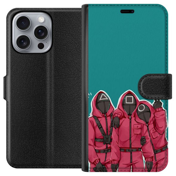 Apple iPhone 16 Pro Max Plånboksfodral Squid Game Karaktärer Grafisk Design Seriefigurer Populär TV Motiv Asiatisk Stil Spännande Trend