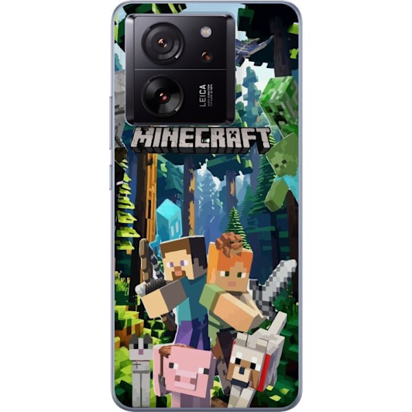 Xiaomi 13T Genomskinligt Skal Minecraft mobilskal med skog och figurer i pixelstil