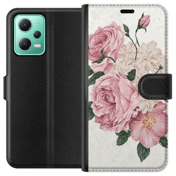 Kompatibelt Lommeboketui til Xiaomi Redmi Note 12 Rosa rosebukett rosa
