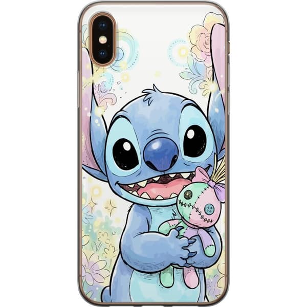 Kompatibelt Mobildeksel til Apple iPhone XS Stitch holder en liten patchworkdukke blant pastellblomster og glitrende mønstre