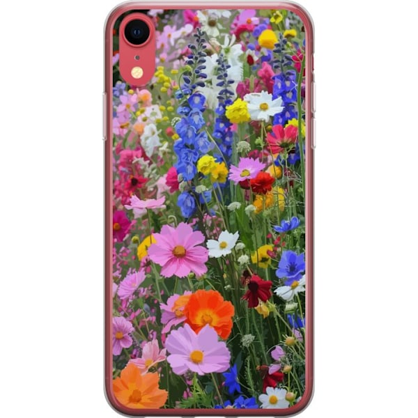 Apple iPhone XR Gennemsigtig cover Blomstret mobilcover med sommerlig eng og naturmotiv