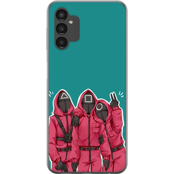 Samsung Galaxy A04s Genomskinligt Skal Squid Game Karaktärer Grafisk Design Seriefigurer Populär TV Motiv Asiatisk Stil Spännande Trend
