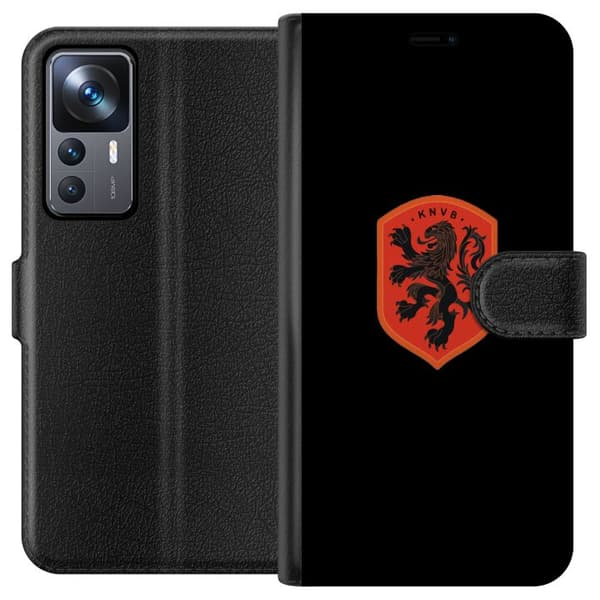 Kompatibel Tegnebogsetui til Xiaomi 12T Orange skjold med sort heraldisk løve mod sort baggrund sort