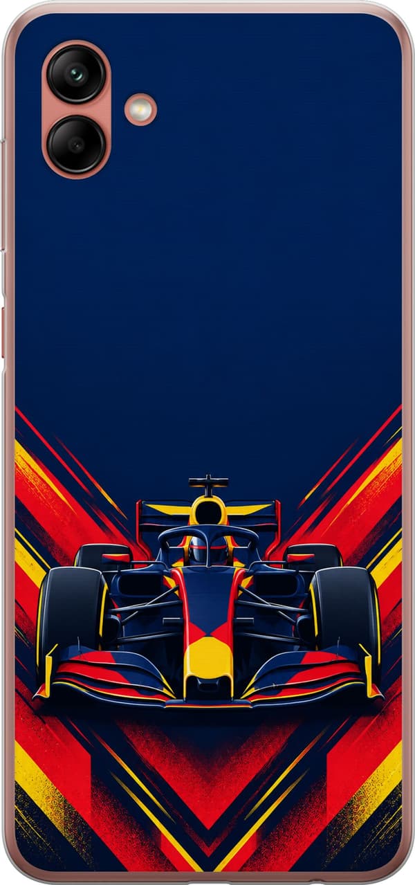 Kompatibelt Mobildeksel til Samsung Galaxy A04 Blå racingbil med röda och gula accenter blå