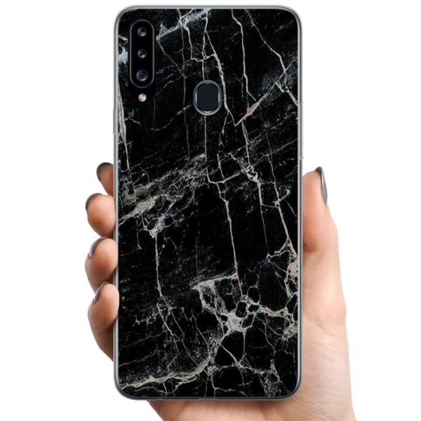 Samsung Galaxy A20s TPU Mobilcover Sort marmor