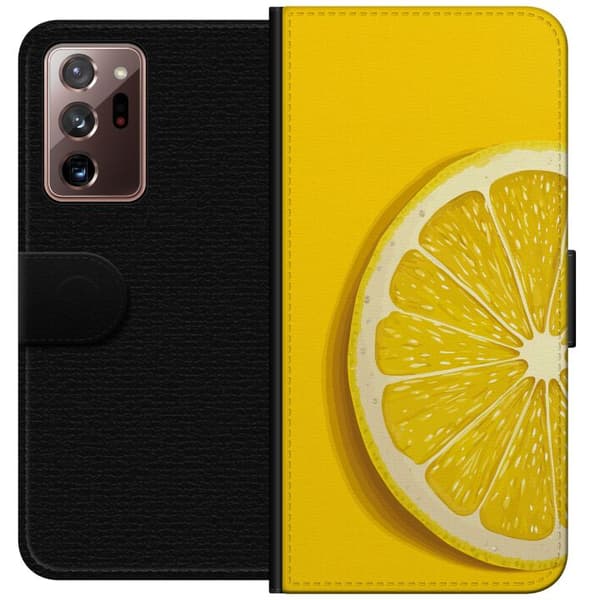 Kompatibel Tegnebogsetui til Samsung Galaxy Note20 Ultra Nærbillede af en frisk citronskive på gul baggrund gul