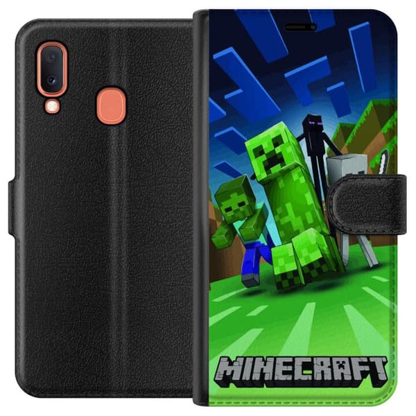 Kompatibelt Lommeboketui til Samsung Galaxy A20e Minecraft Creeper mobilskal i klassisk grön pixelstil