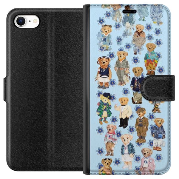 Kompatibel Tegnebogsetui til Apple iPhone 6 Søde bamser i trendy tøj med blå blomster blå