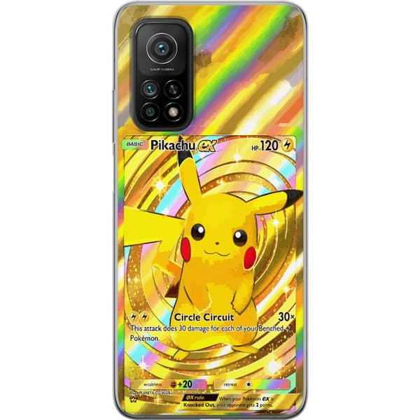 Kompatibelt Mobildeksel til Xiaomi Mi 10T 5G Gullig Pikachu EX samlebilde med regnbueeffekter gull