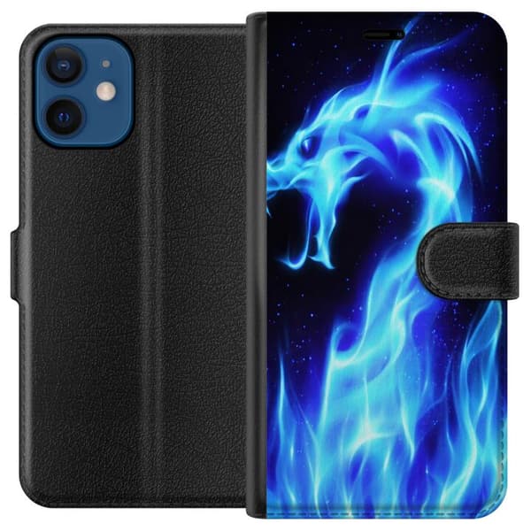 Kompatibelt Lommeboketui til Apple iPhone 12 Ildløve i blå energi og mørke