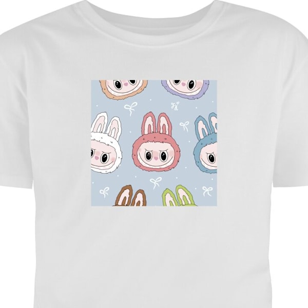 Barn-T-shirt | Bekväm T-shirt för Barn Pastel Labubu vit 9-11 År