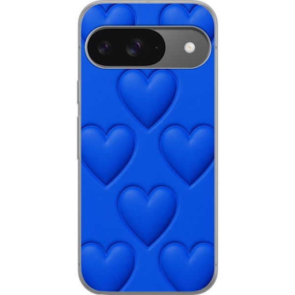 Google Pixel 9 Pro Gennemsigtig cover Blå Hjerter