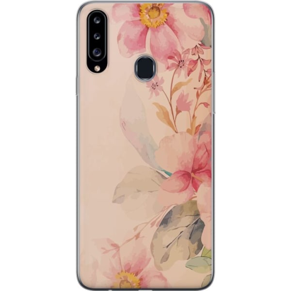 Samsung Galaxy A20s Gennemsigtig cover Farverige Blomster