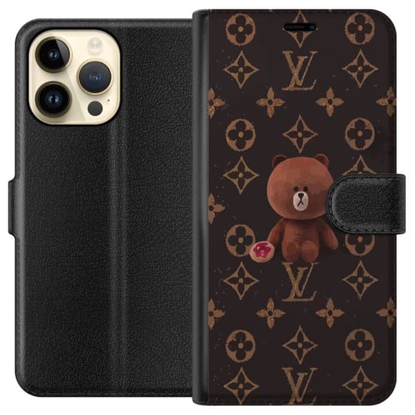 Kompatibelt Plånboksfodral till Apple iPhone 14 Pro Max Cute Bear Aesthetic på Lyxigt Monogrammönster