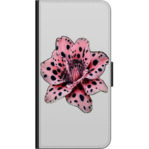 Kompatibel Tegnebogsetui til OnePlus 9 Pro Lyserød blomst med dekorative sorte pletter og mørke detaljer på lys baggrund pink