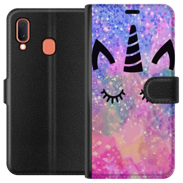 Kompatibelt Plånboksfodral till Samsung Galaxy A20e Unicorn Cat