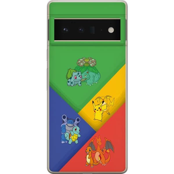 Kompatibelt Mobildeksel til Google Pixel 6 Pro Første utviklinger med Bulbasaur, Charmander, Squirtle og Pikachu flerfarget