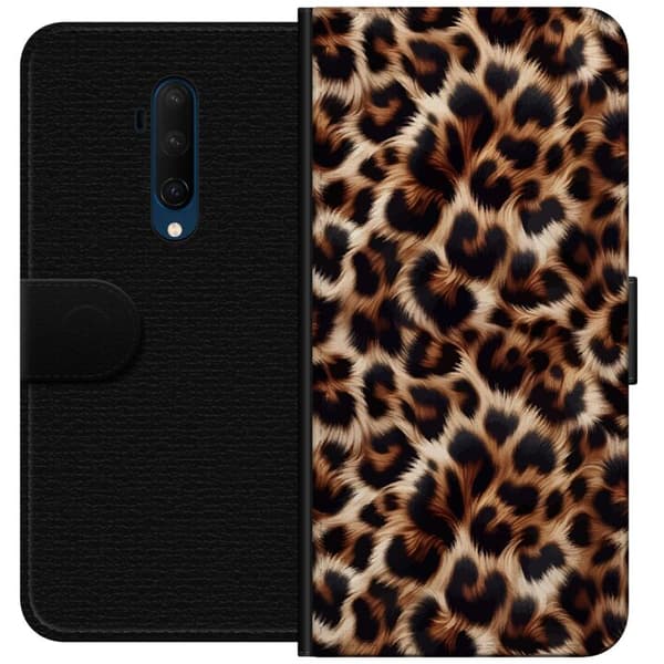Kompatibel Tegnebogsetui til OnePlus 7T Pro Nær billede af leopardmønster med bløde pelsdetaljer i brune og sorte nuancer