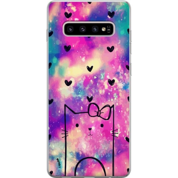 Samsung Galaxy S10+ Gennemsigtig cover  Kat med hjerter