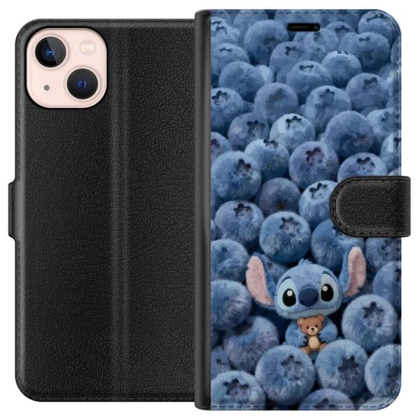 Kompatibel Tegnebogsetui til Apple iPhone 13 mini Sød, fluffy blå figur med en lille bamse blandt bløde blåbær blå