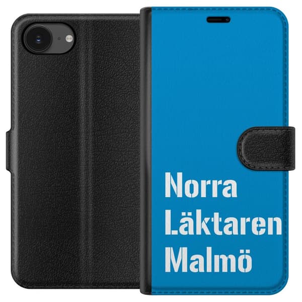 Kompatibel Tegnebogsetui til Apple iPhone 17e Minimalistisk blå tekstdesign med Malmö-tema og moderne typografisk stil blå