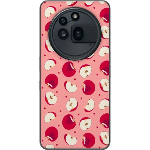 Kompatibelt Mobildeksel til Nothing Phone (3a) Pro Røde epler, epleskiver og små hjerter på rosa bakgrunn, lekent fruktmønster rosa