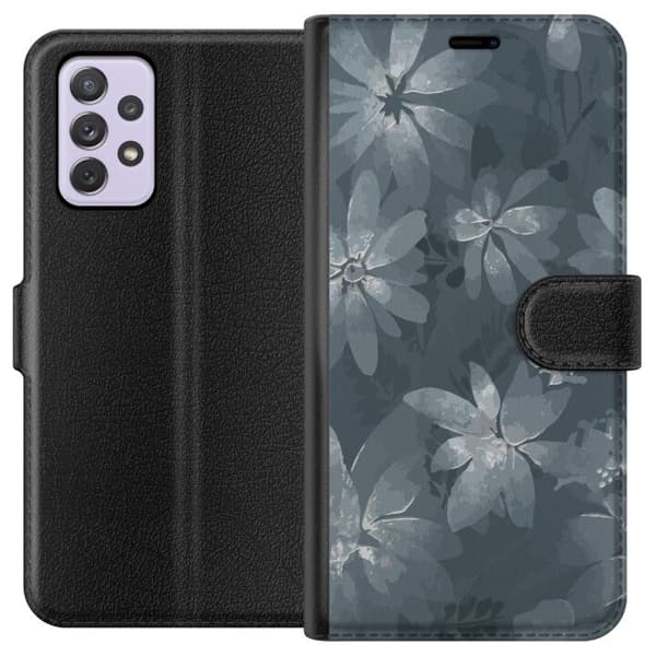 Kompatibelt Plånboksfodral till Samsung Galaxy A52s 5G Blommor Grå / Blå