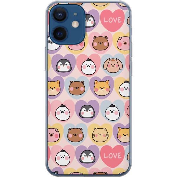 Kompatibelt Mobildeksel til Apple iPhone 12 Kawaii-dyreansikter med hjerter i pastellfarger