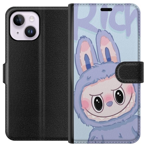 Apple iPhone 15 Plus Lompakkokotelo Sininen Jänis Labubu