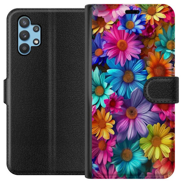 Samsung Galaxy A32 5G Plånboksfodral Gerbera Blommor Färgglad Dekor Blommotiv Populärt Heminredning Färg Rik Väggkonst Design