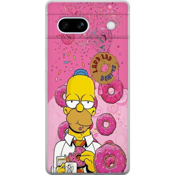 Kompatibel Mobilcover til Google Pixel 7a Homer Simpson spiser lyserøde donuts mod en farverig baggrund pink