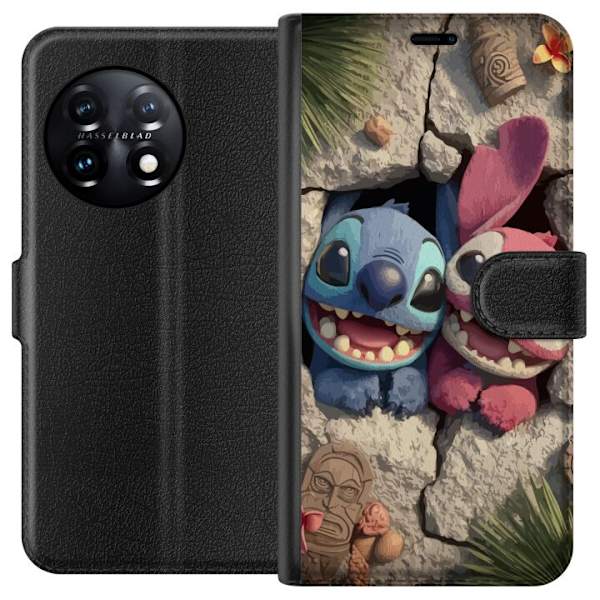 OnePlus 11 Plånboksfodral Stitch Angel Lilo & Stitch Motiv Disney Kärlek Seriefigur Populär Blå Alien Rolig Disneyfilm