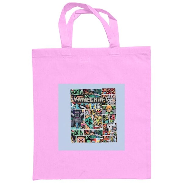 Mulepose | Holdbar Indkøbstaske i Stof Minecraft Kunst Rosa one size
