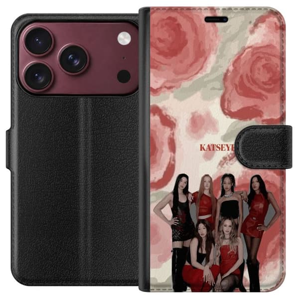 Kompatibel Tegnebogsetui til Apple iPhone 18 Pro Max KATSEYE i elegant gruppeportræt med røde og sorte outfits mod en blød abstrakt baggrund rød