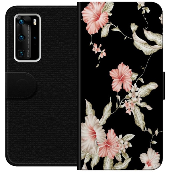 Huawei P40 Pro Tegnebogsetui Floral Mønster Sort