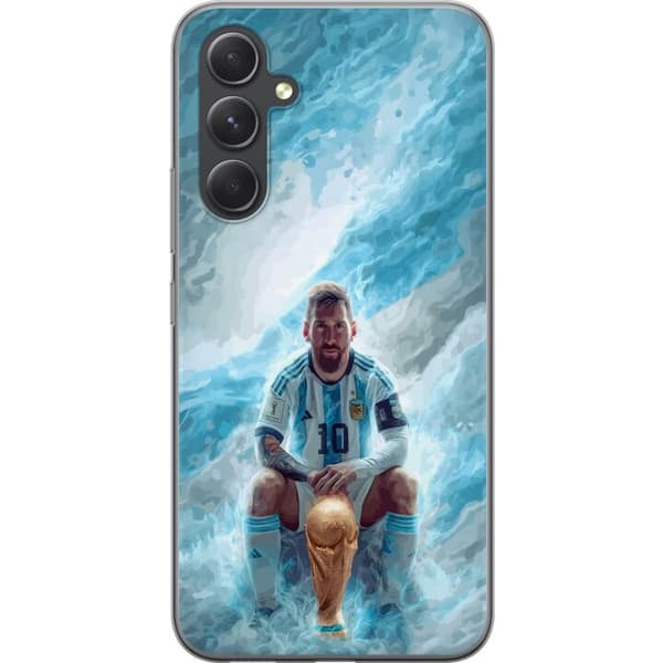 Kompatibelt Mobilskal till Samsung Galaxy A55 Lionel Messi Världsmästare blå
