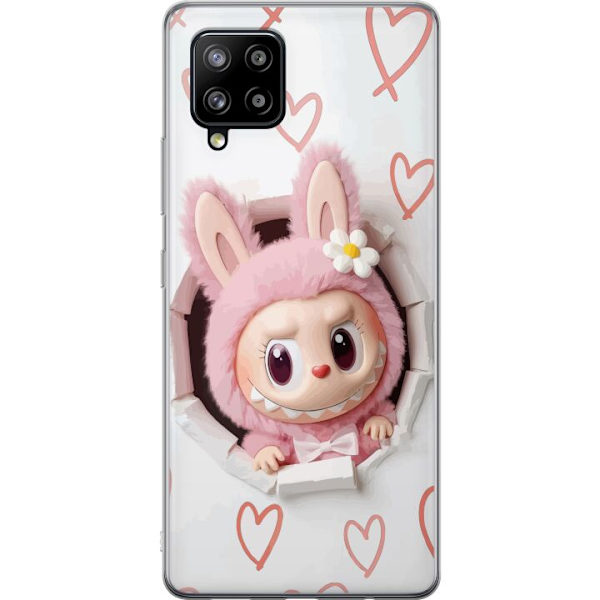 Samsung Galaxy A42 5G Genomskinligt Skal Labubu Hjärtbakgrund Pop Mart Kärlek Tema Figur Design Populärt Motiv Samlarfigur Art Toy Serie