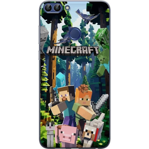 Huawei P smart Läpinäkyvä kuori Minecraft-matkapuhelinkotelo metsällä ja pikselityylisillä hahmoilla