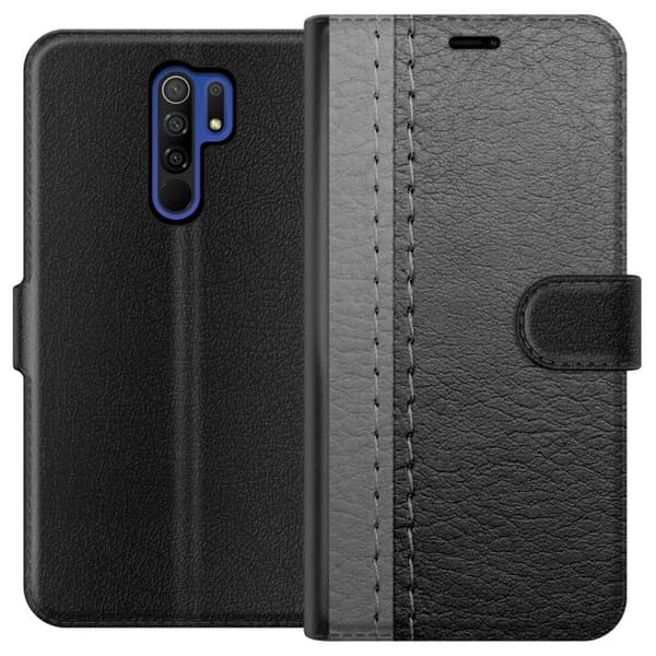 Kompatibel Tegnebogsetui til Xiaomi Redmi 9 Sort & Grå Læder