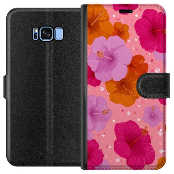 Kompatibelt Plånboksfodral till Samsung Galaxy S8 Pink Hibiscus Tropical Flower Pattern