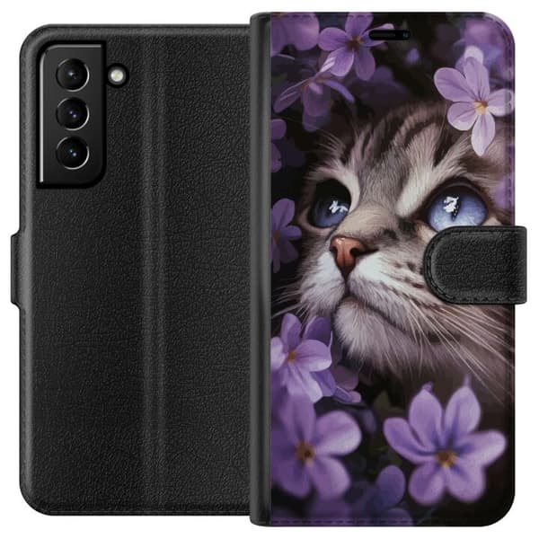 Kompatibel Tegnebogsetui til Samsung Galaxy S21+ 5G Kat og blomster