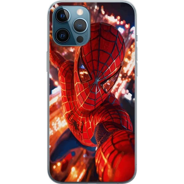 Kompatibelt Mobildeksel til Apple iPhone 12 Pro Max Spider-Man i intens action med glitrende lys og dynamisk perspektiv i filmatisk superheltstil