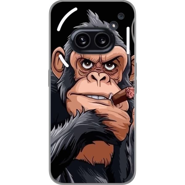 Kompatibel Mobilcover til Nothing Phone (2a) Plus Illustreret chimpanse med cigar, der viser langfingeren mod sort baggrund sort